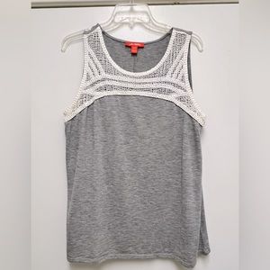 (3 for $15 item)  Joe Fresh gray tank top w/crochet trim  (3 for $15 item)